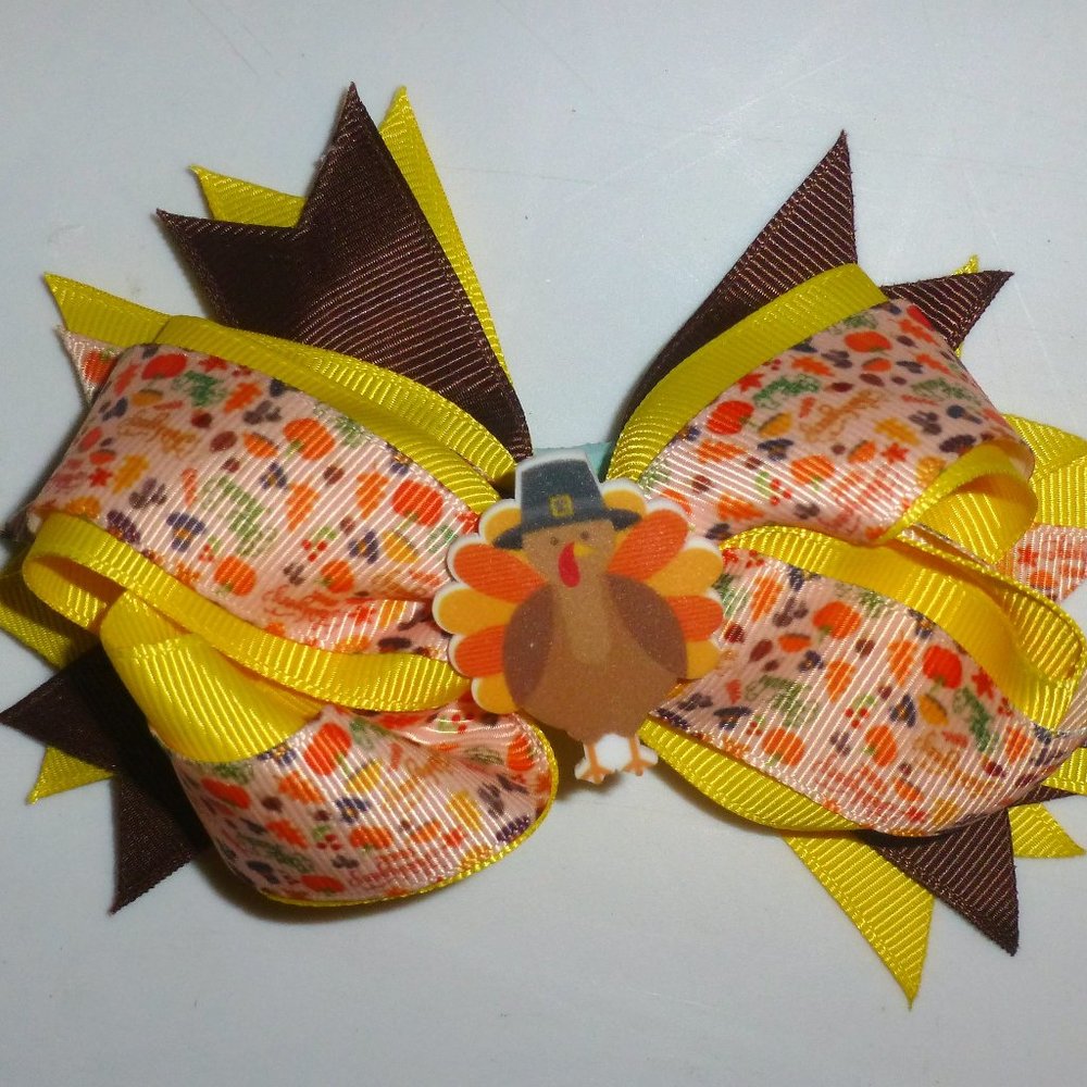 Thanksgiving Turkey Girls 4-Inch Hair Bow Clip